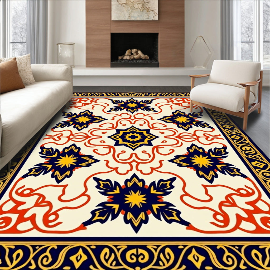 Ornate Floral medallion Tile Pattern Design Rug