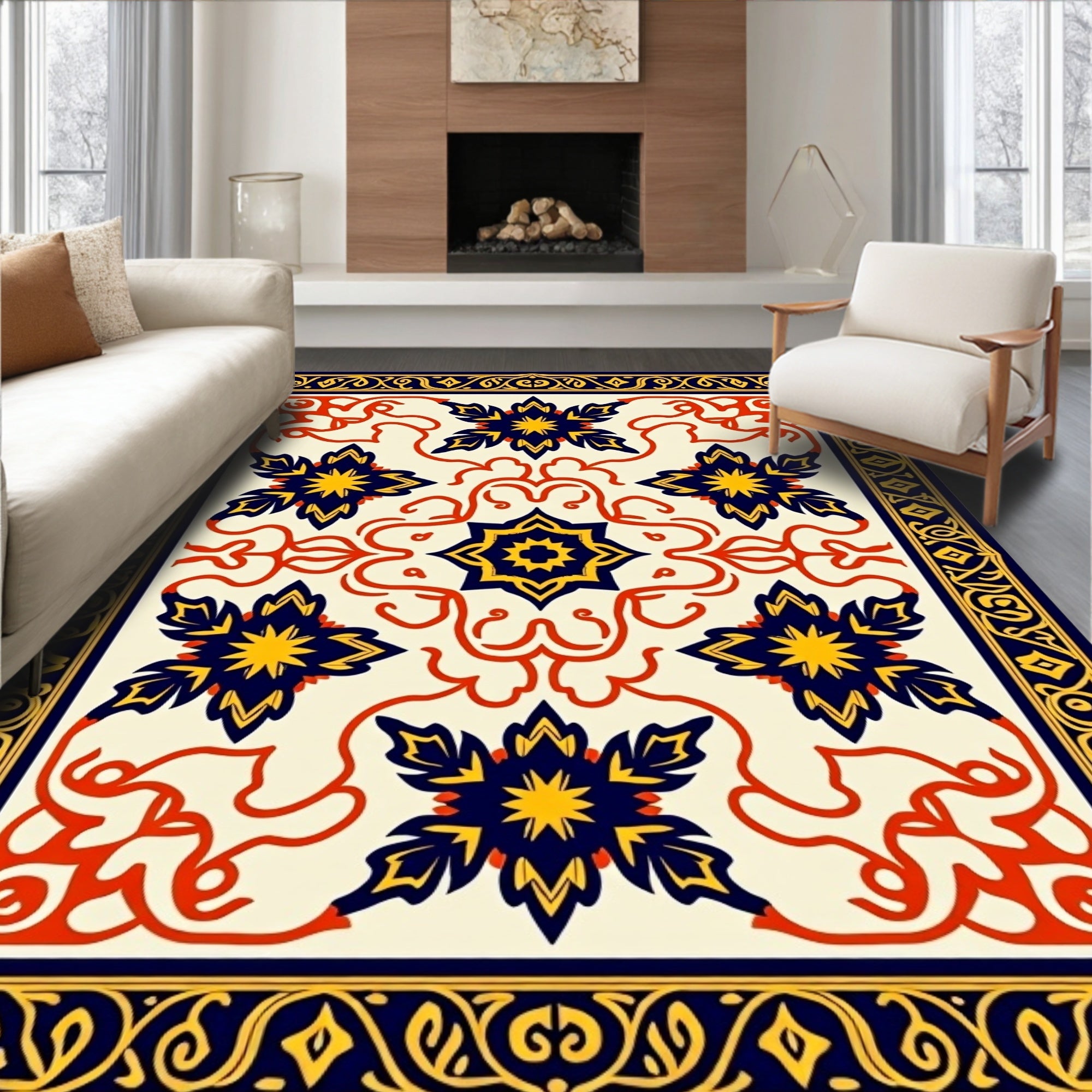 Ornate Floral medallion Tile Pattern Design Rug