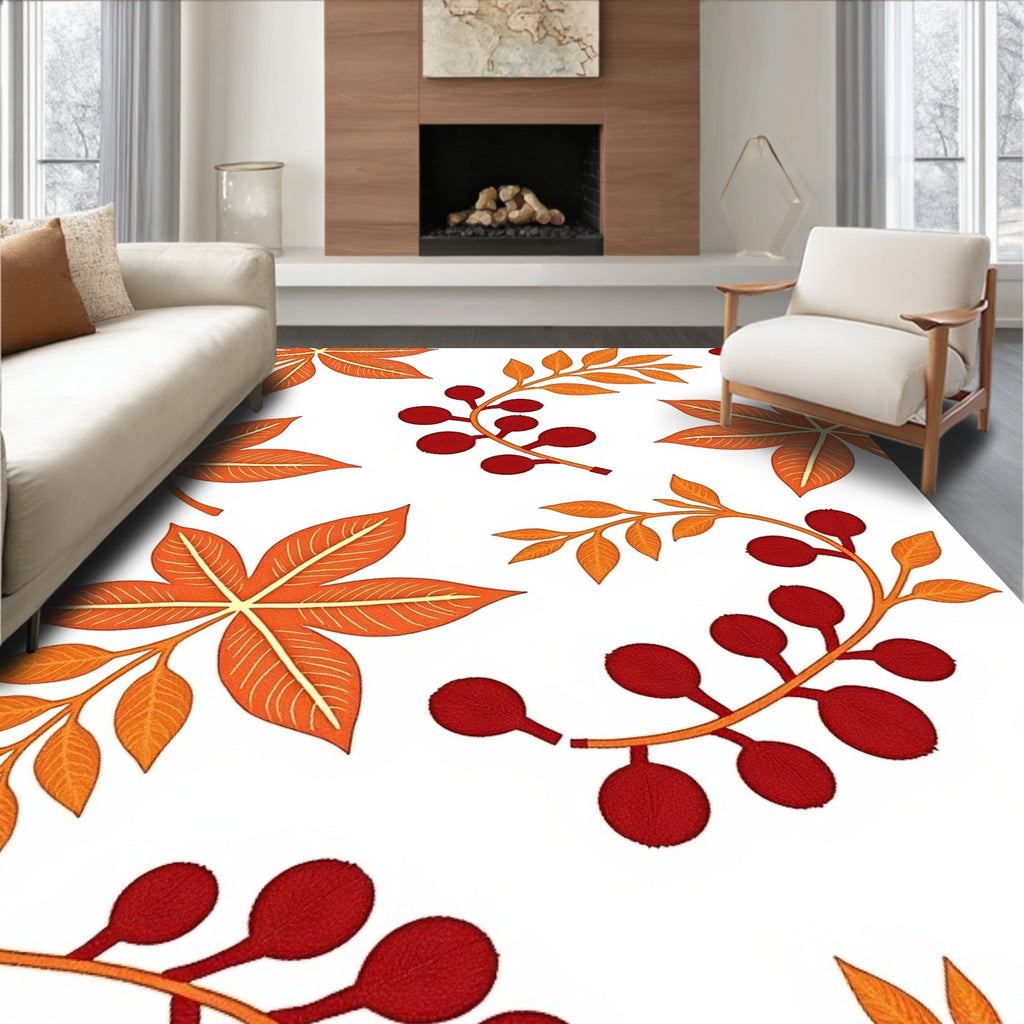 Autumn Leaves and Berries Pattern Rug