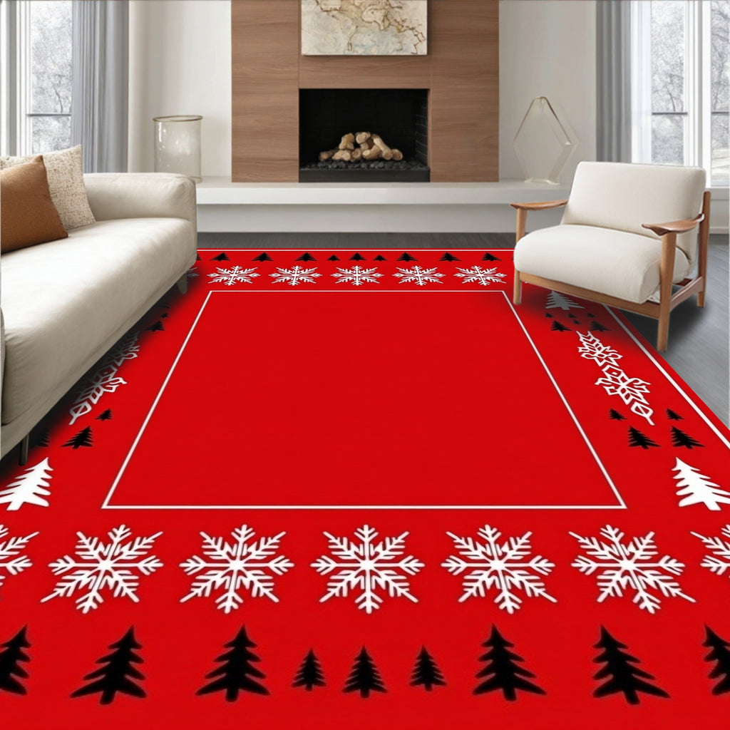 Christmas Tree Snowflake Border Rug