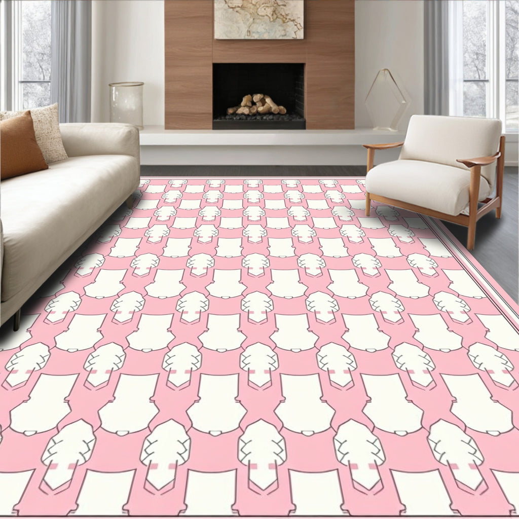 Pink White Geometric Repeating Pattern Rug