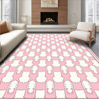 Pink White Geometric Repeating Pattern Rug