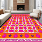 Vibrant Orange Pink Floral Geometric Rug