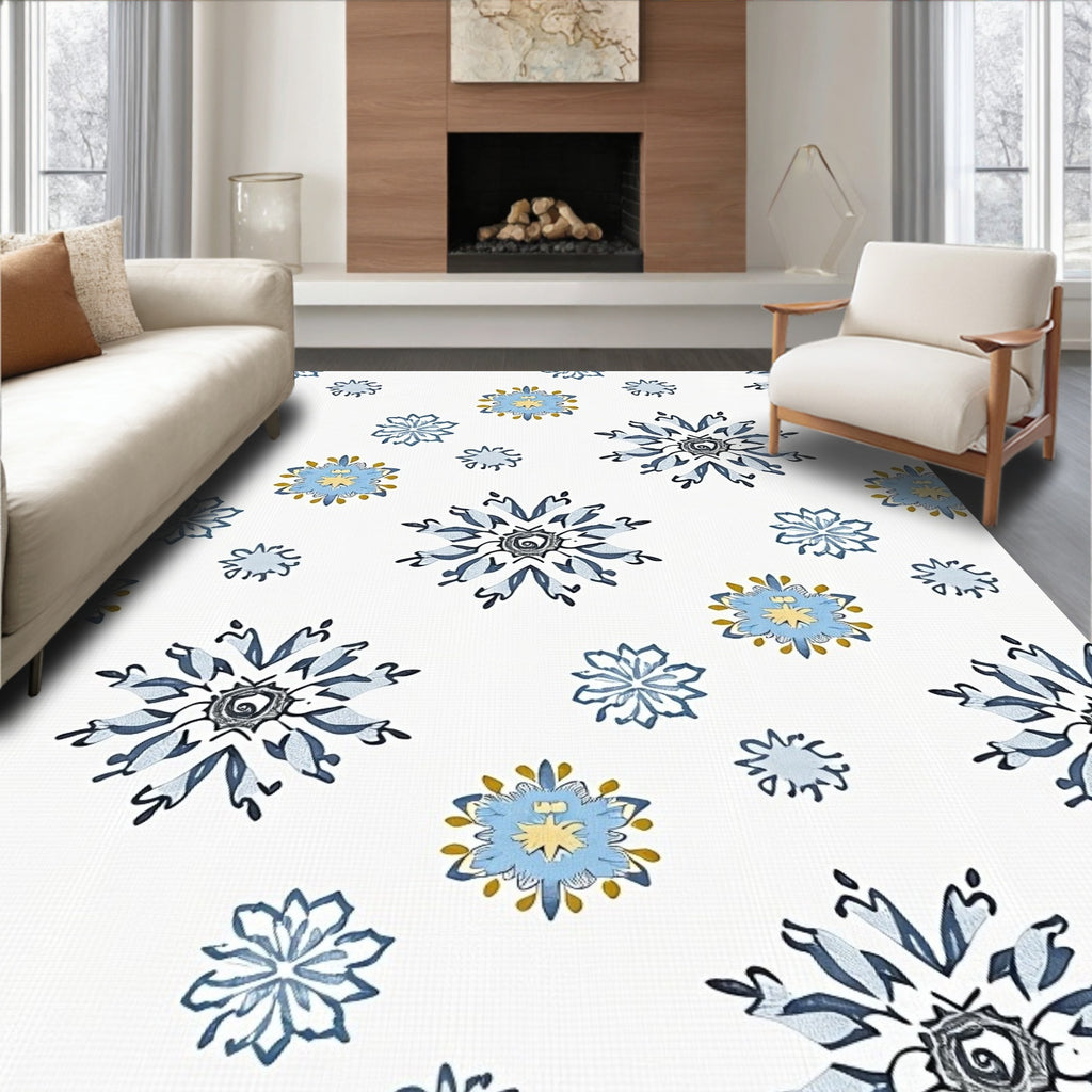 Sky Blue Floral Starburst Arrangement Rug