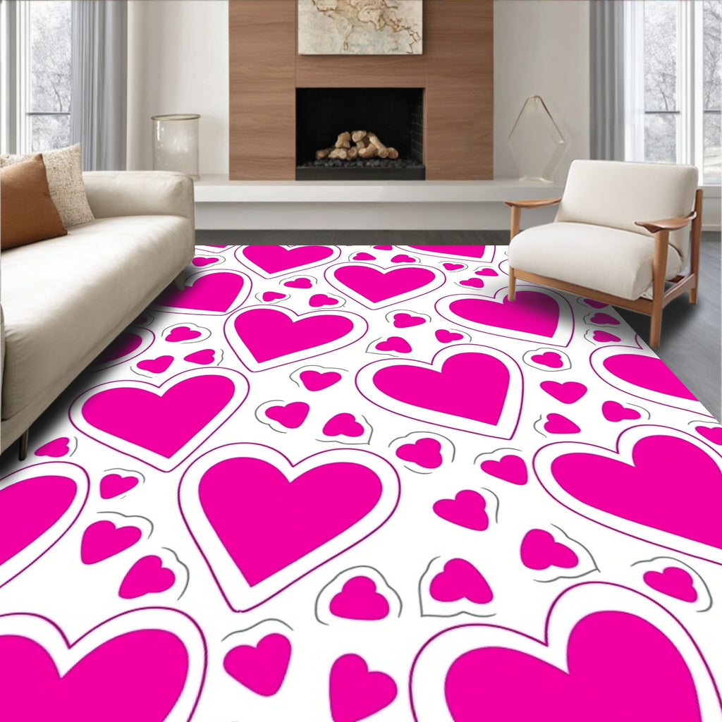 Bright Pink Hearts Pattern Rug