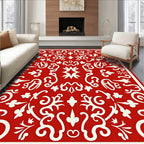 Red Cream Ornate Floral Pattern Rug