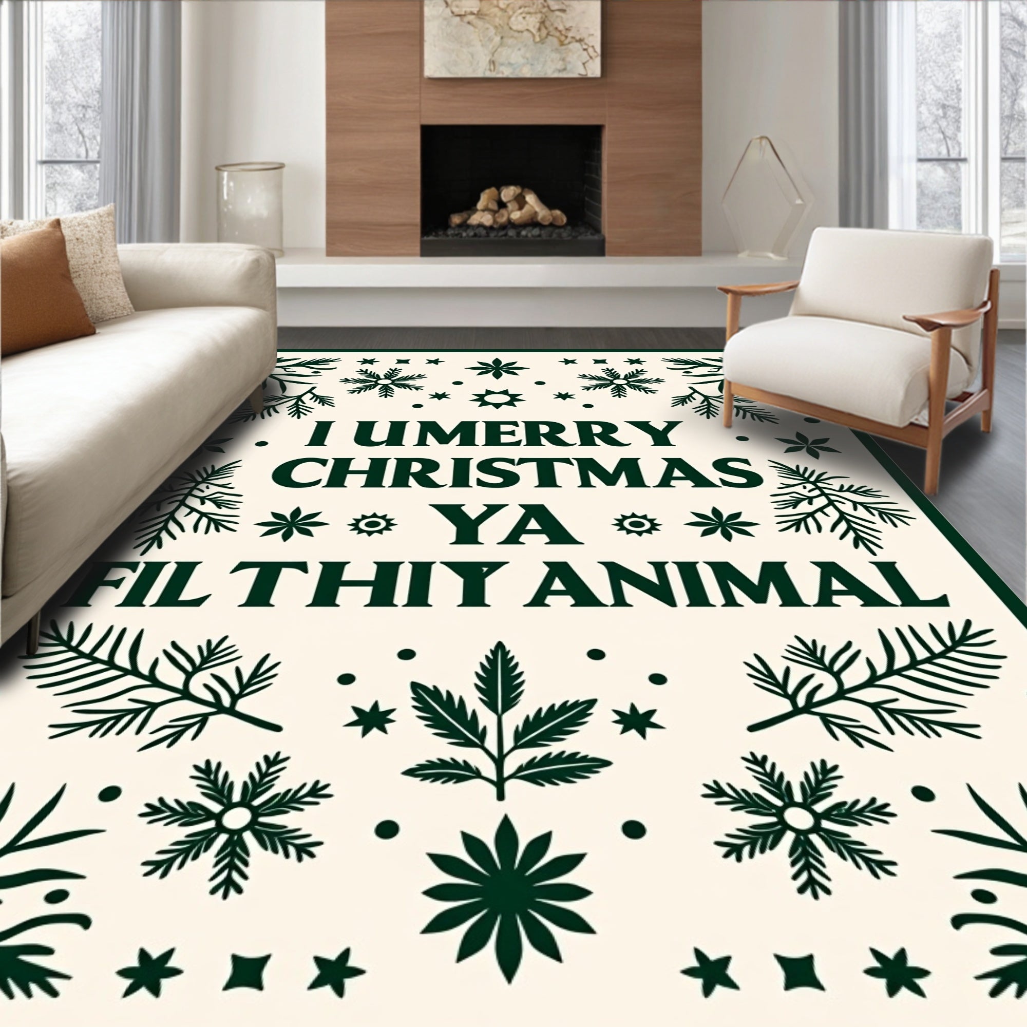 Dark Green Festive Foliage Holiday Rug