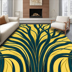 Yellow Teal Swirling Vine Pattern Rug
