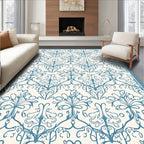 Classic Blue Floral Swirl Pattern Rug