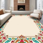 Vibrant Floral Scrollwork Border Design Rug