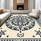 Navy Starburst Bordered Pattern Rug