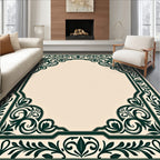 Dark Green Floral Scroll Work Frame Rug