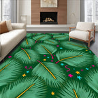 Green Tropical Palm Frond Scattered Stars Rug