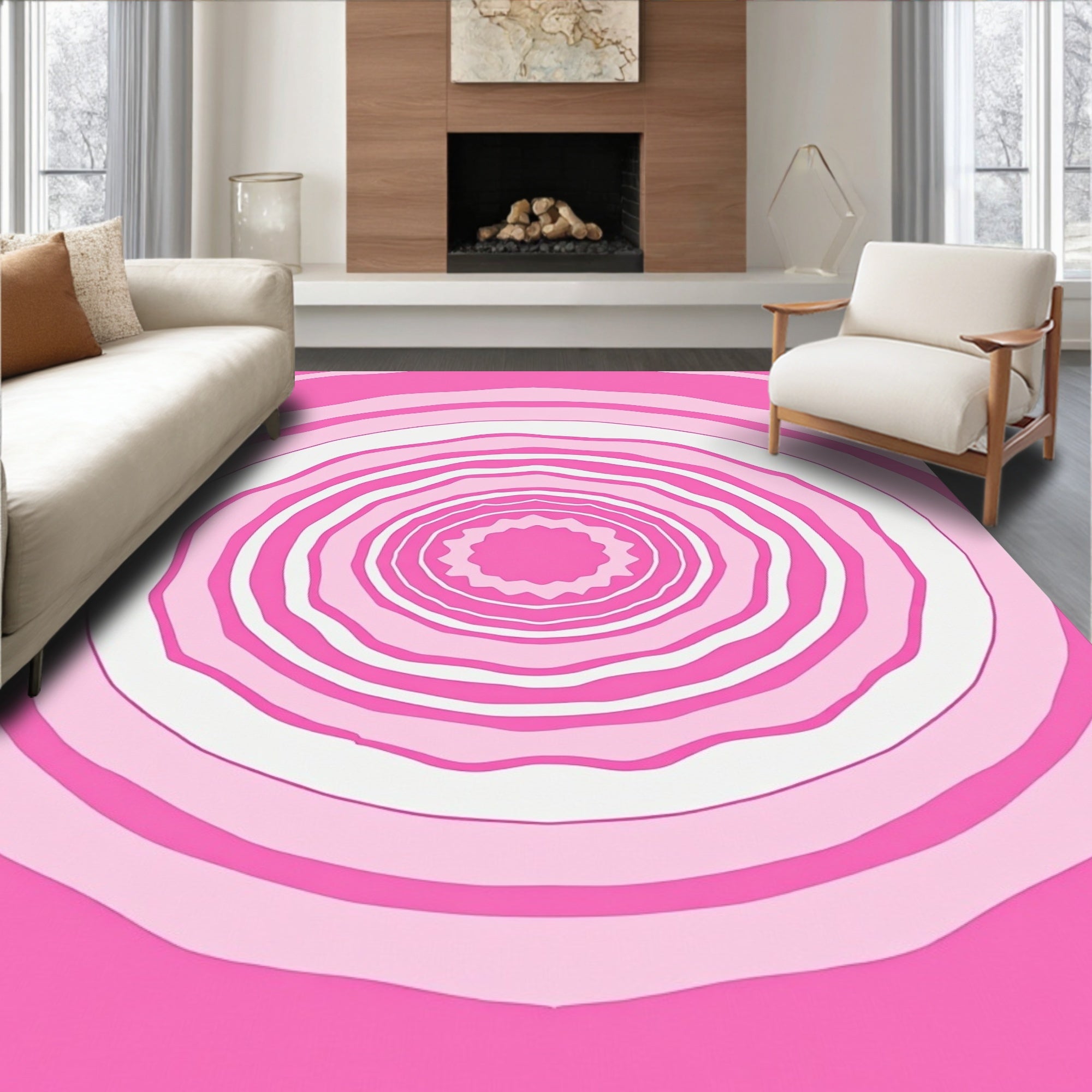 Concentric Pink Wave Pattern Rug