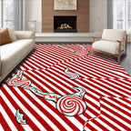 Red White Striped Swirly Pattern Rug