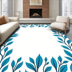 Coastal Teal Leaf Branch Pattern Rug