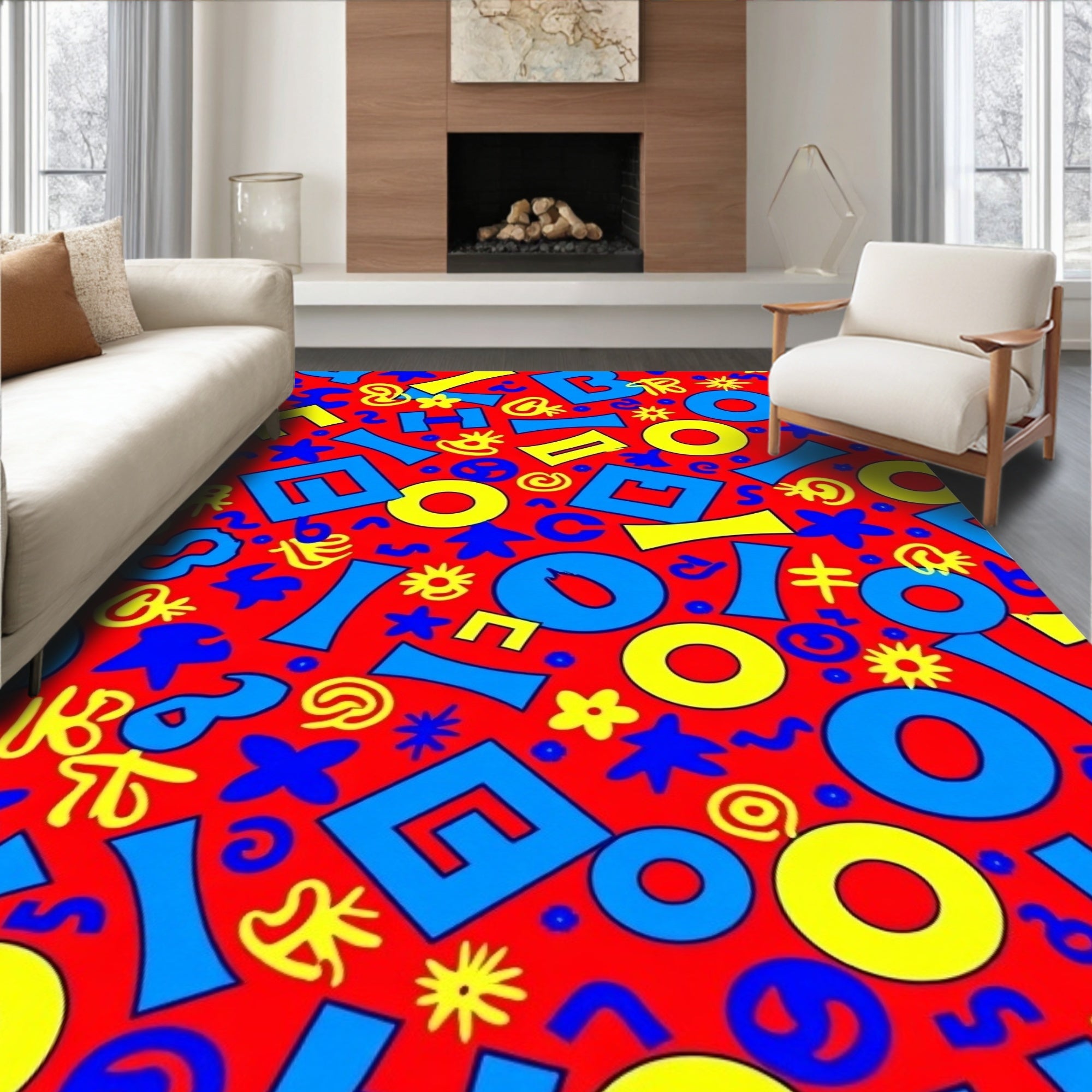 Bold Primary Shapes Letters Pattern Rug