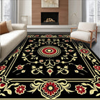 Red Floral And Golden Vine Design Rug