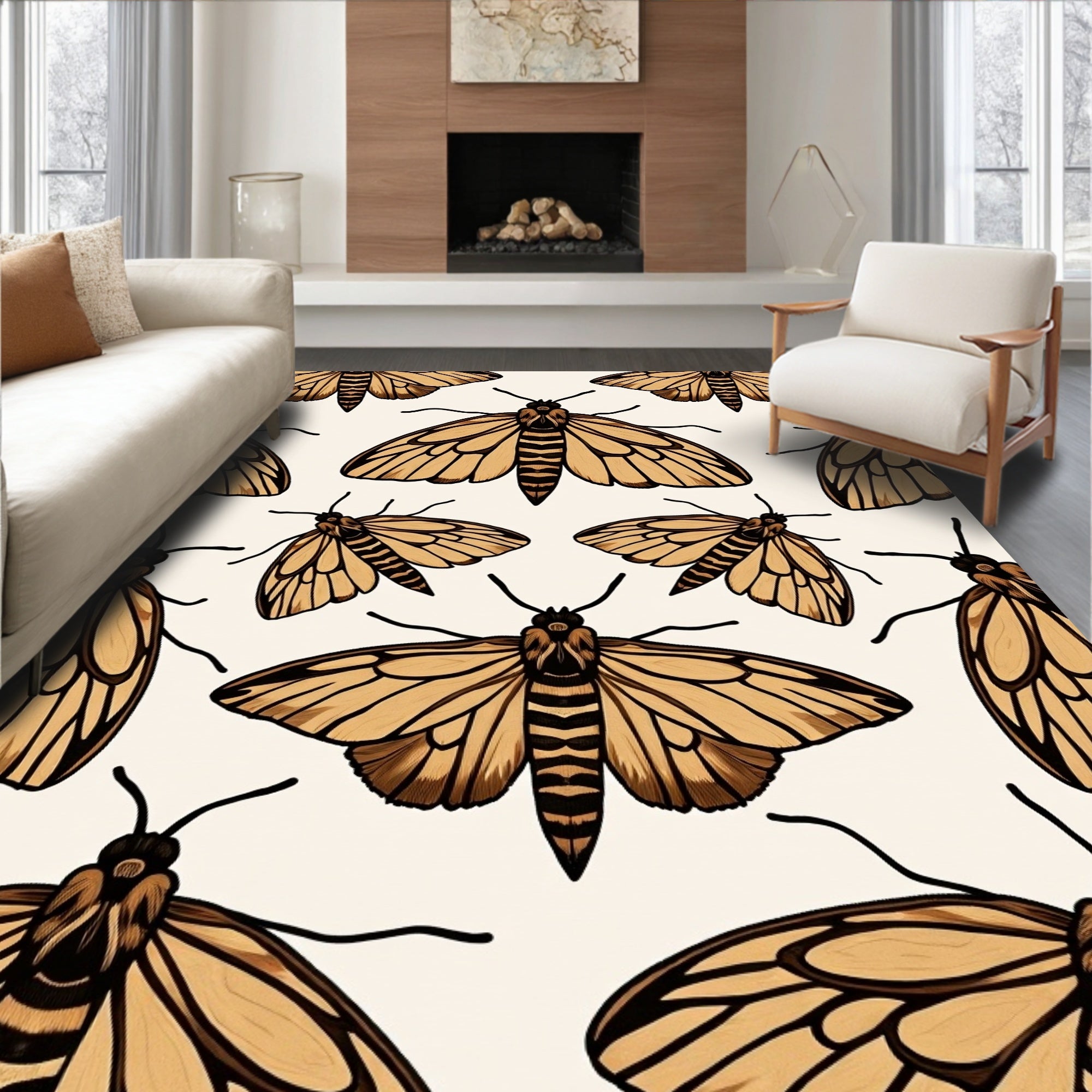 Brown Moth Pattern Woodland Design Rug