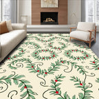 Green Leafy Vine With Red Berries Pattern Rug