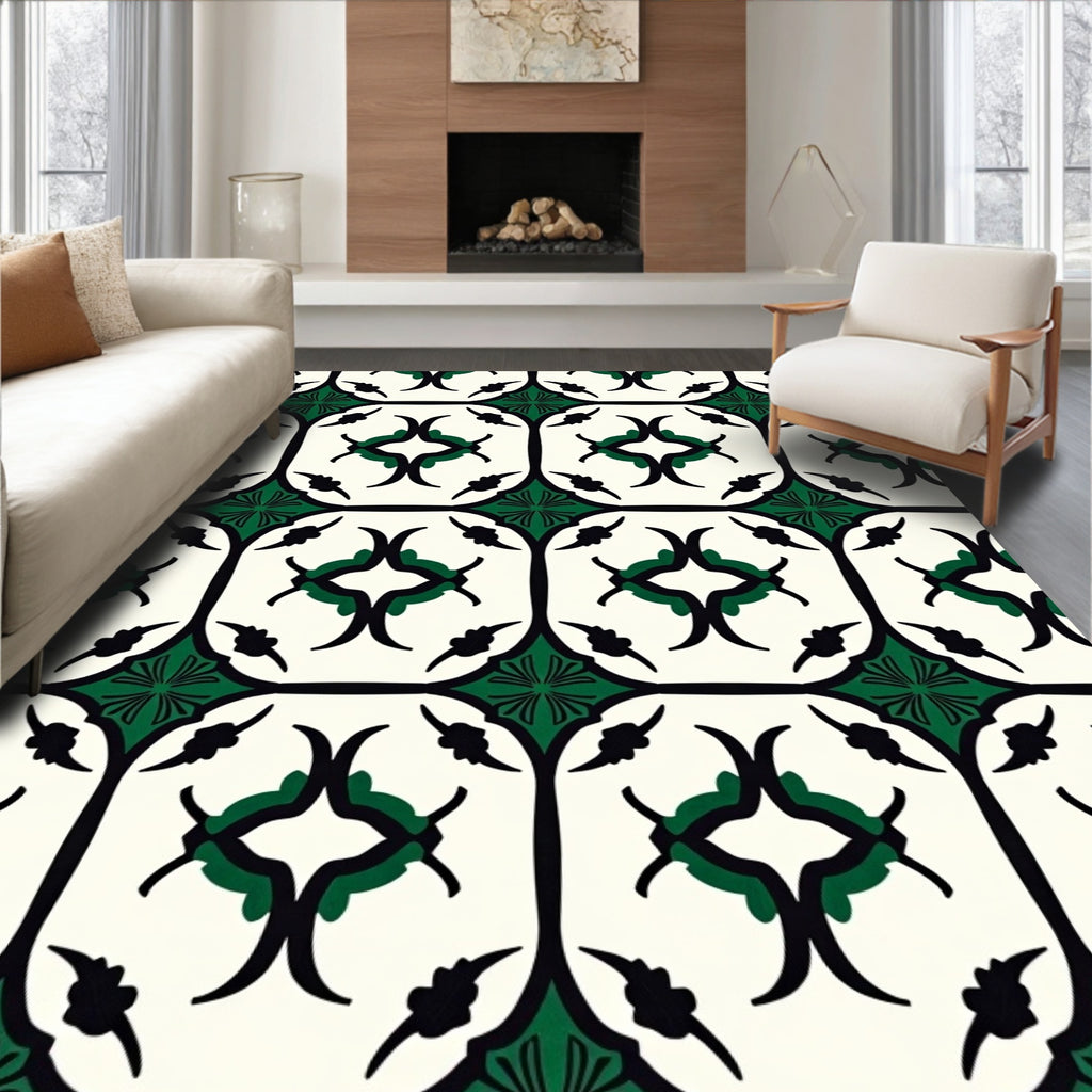 Art Deco Inspired Emerald And Black Pattern Rug