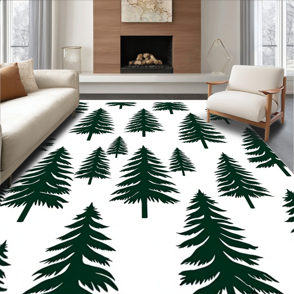 Dark Green Forest Christmas Tree Repeat Rug
