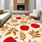 Red Folk Art Apples Leaves Rug