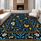 Midnight Black Skull Floral Accent Rug