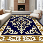 Ornate Floral Scrollwork on Deep Blue Rug