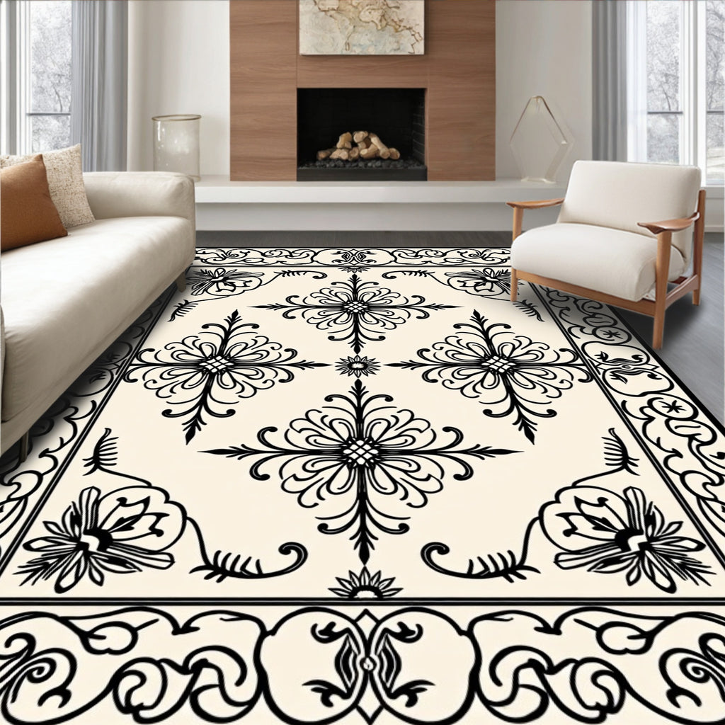 Classic Floral Scrollwork Detailed Pattern Rug