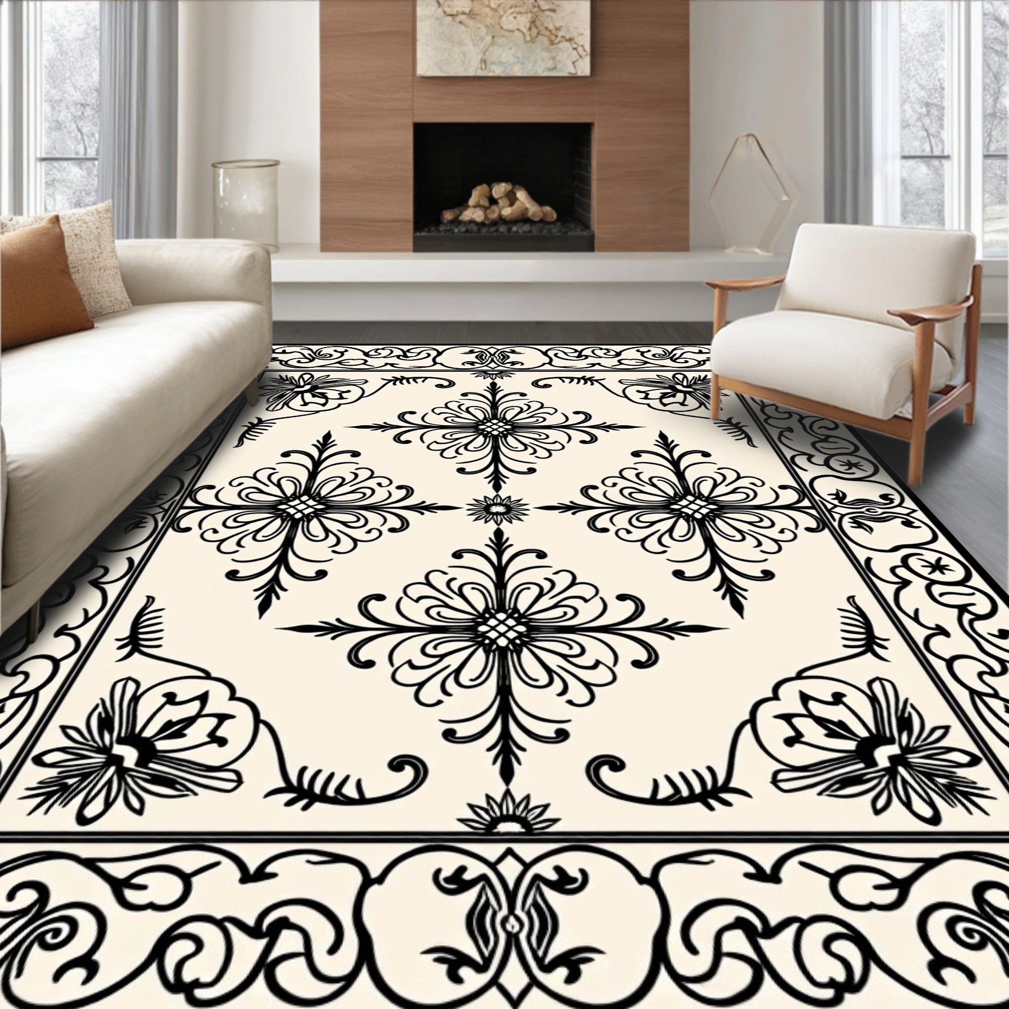 Classic Floral Scrollwork Detailed Pattern Rug