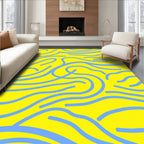 Vibrant Yellow And Blue Wavy Pattern Rug