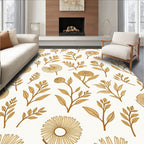 Golden Floral Botanical Pattern Rug