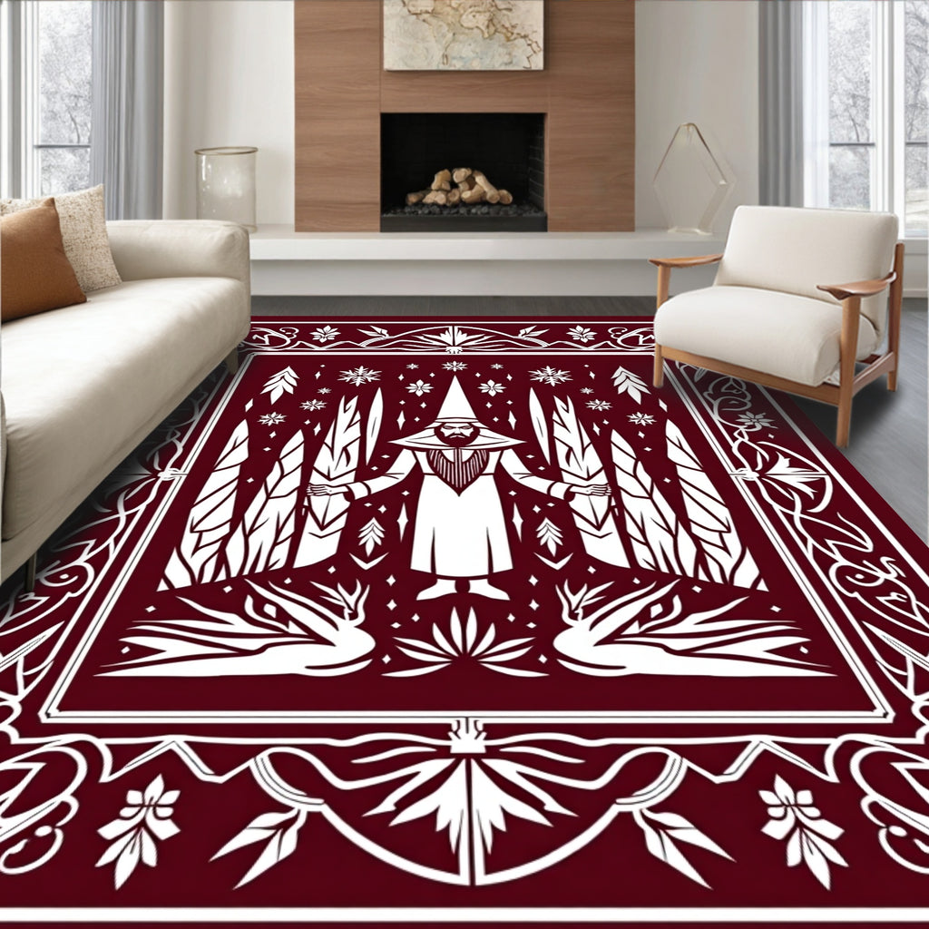 Mystical Figural Forest Snowflake Design Rug