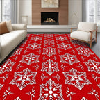 Charming Snowflake Pattern Red White Rug