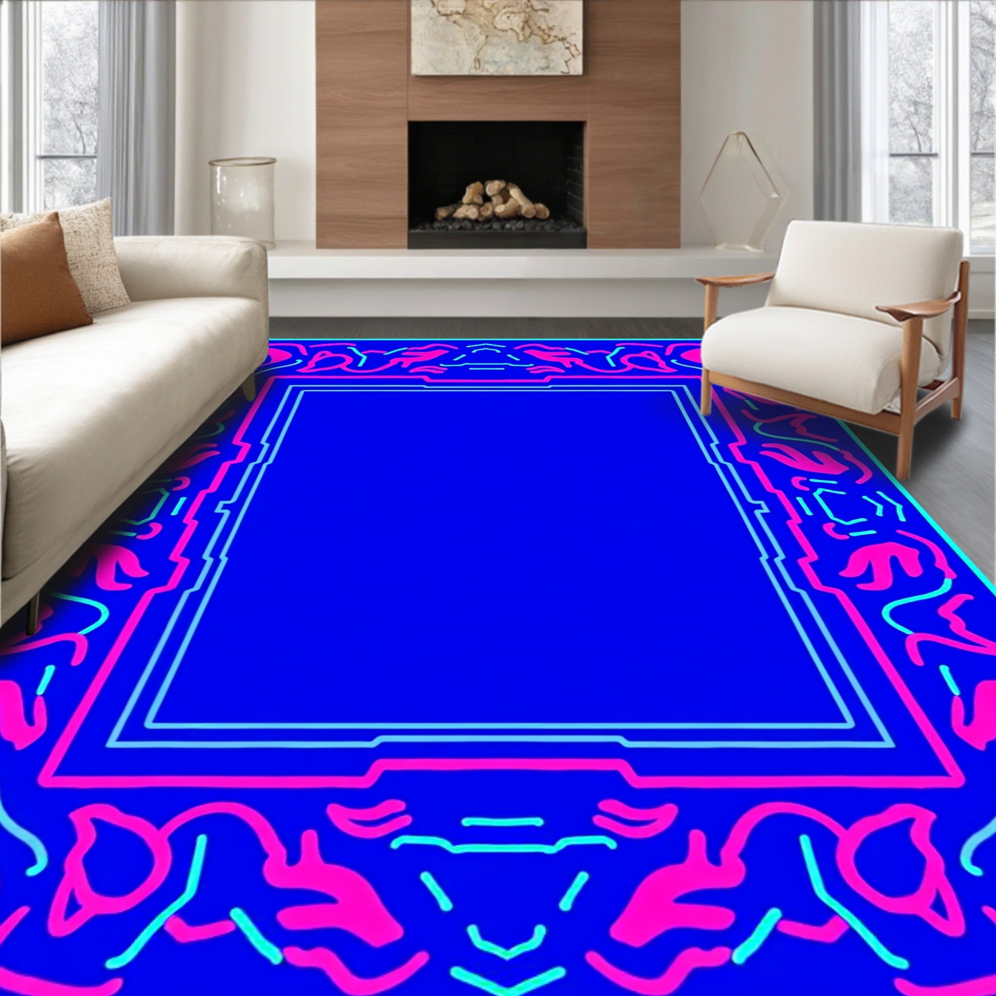 Vibrant Neon Abstract Swirls Rug