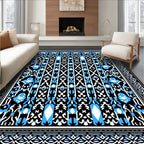 Blue White Black Abstract Geometric Design Rug