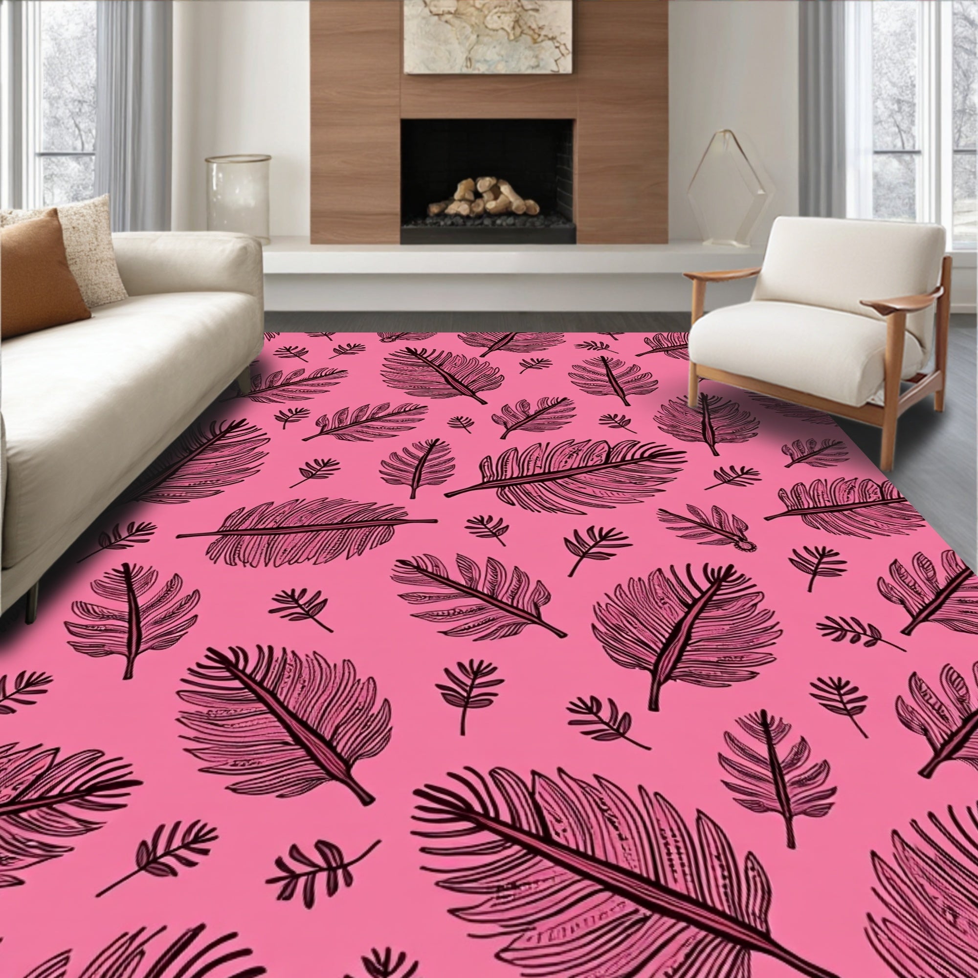 Pink Feather Pattern Design Rug