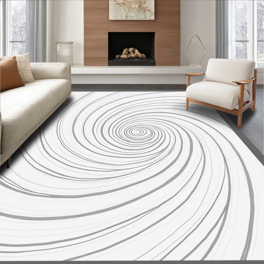 Swirl Patterned Abstract Gray Rug