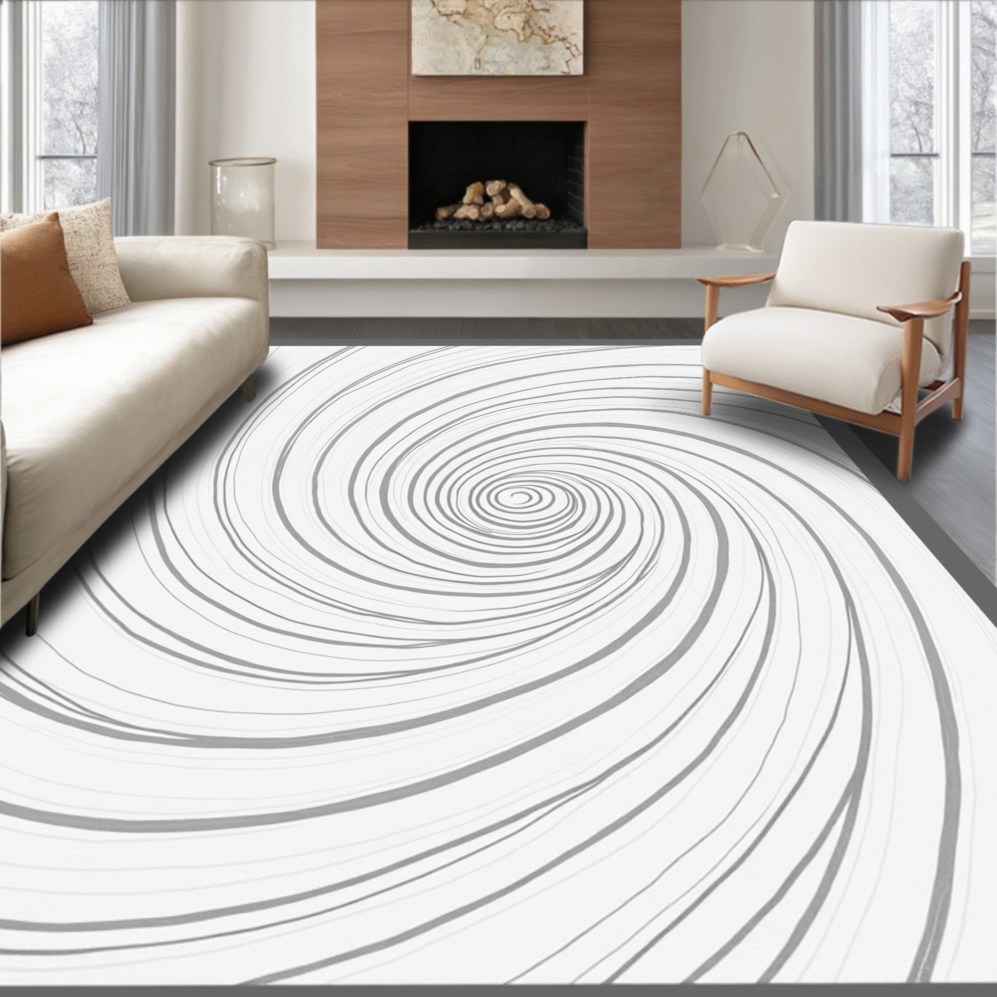 Swirl Patterned Abstract Gray Rug