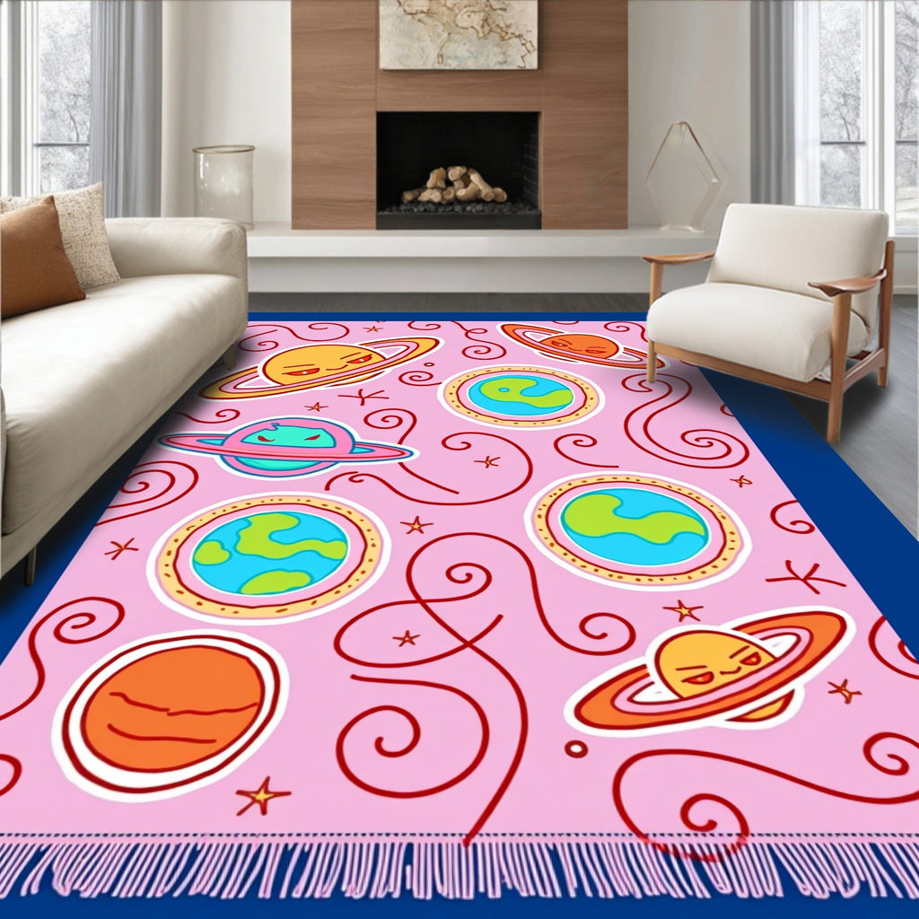 Whimsical Cosmic Planet Galaxy Swirls Rug