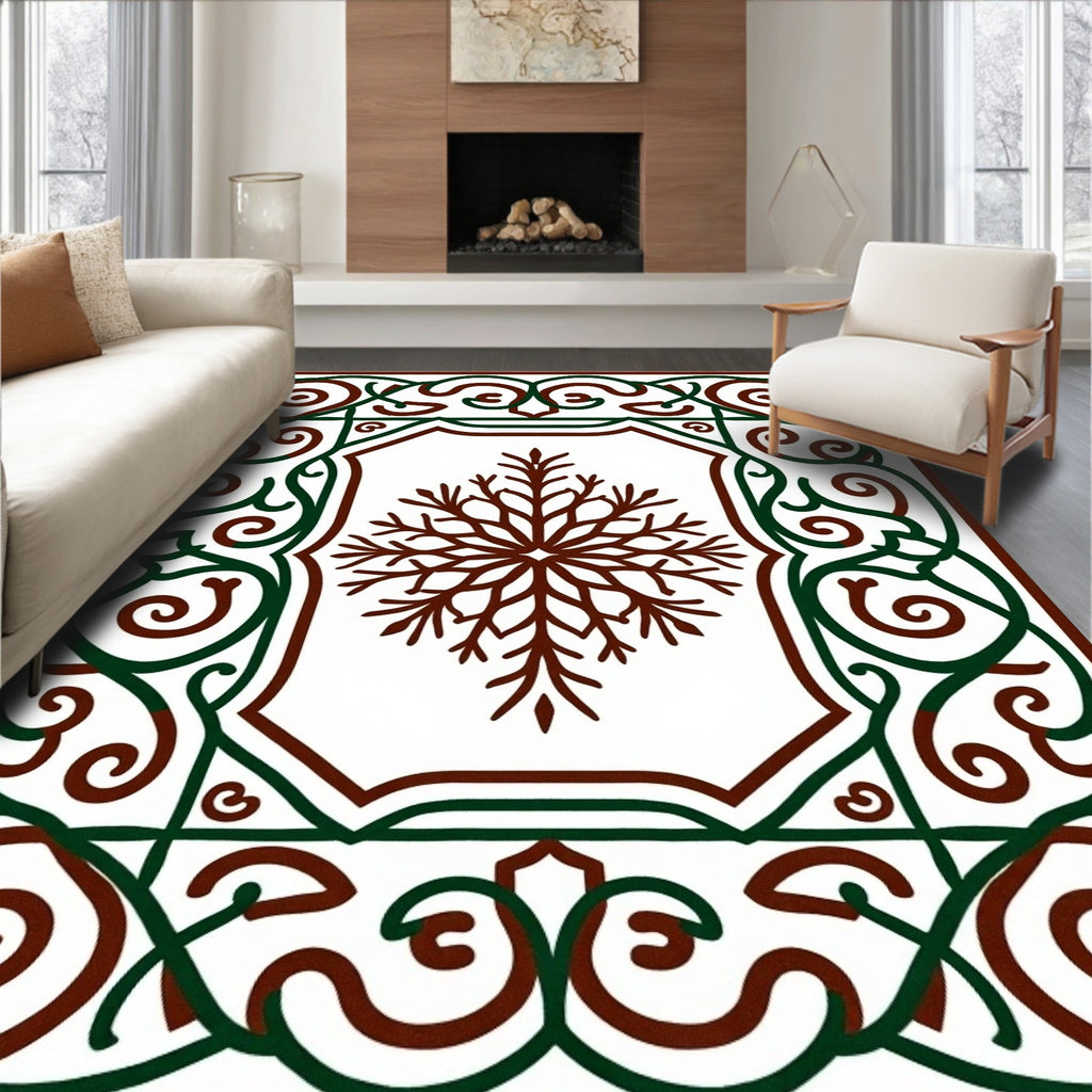 Ornate Snowflake Scrollwork Pattern Rug