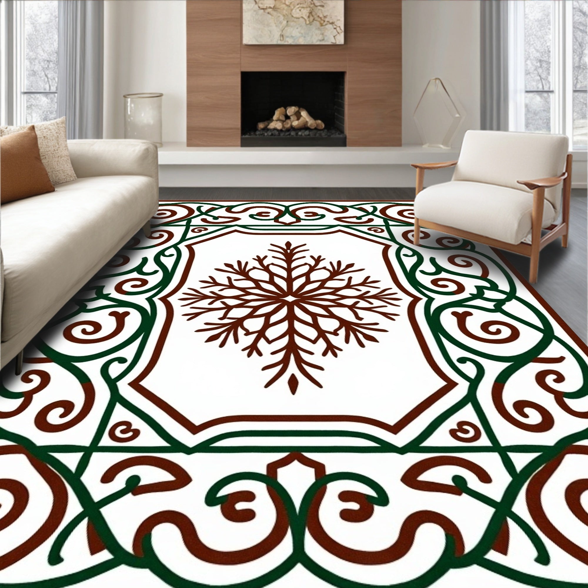 Ornate Snowflake Scrollwork Pattern Rug