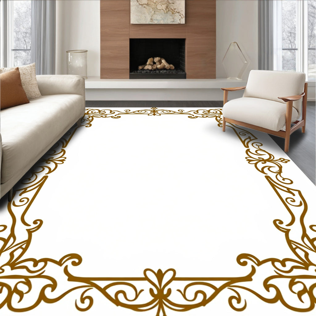 Ornate Golden Swirl Flourish Frame Rug