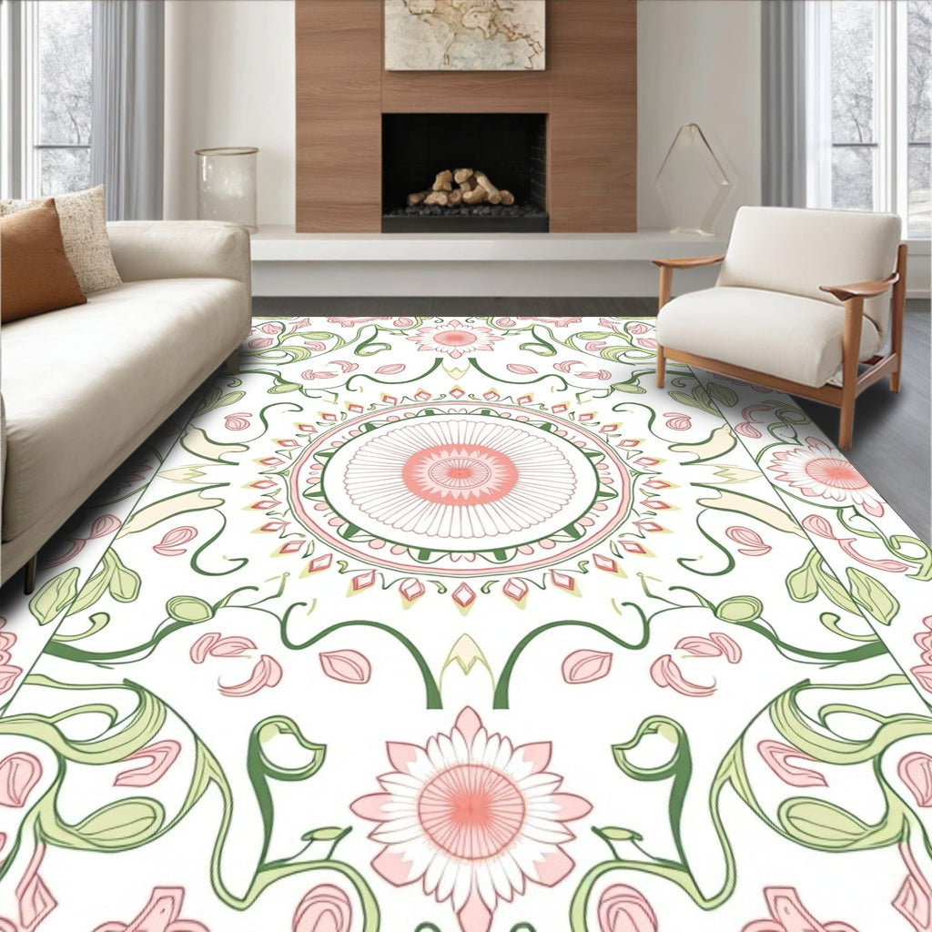 Floral Mandala Pattern with Vine Accents Rug