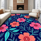 Bold Floral Pattern Navy Blue Rug