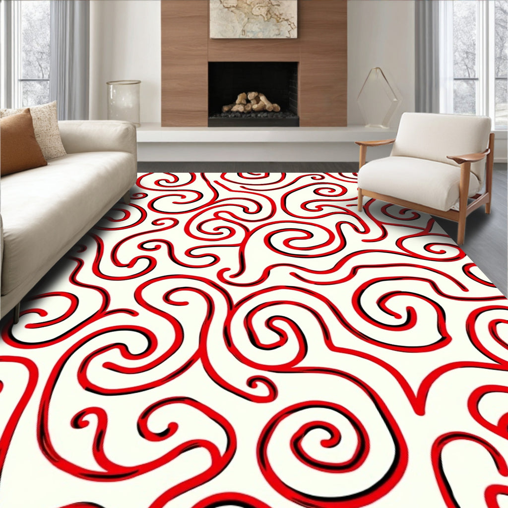 Red Swirl Abstract Pattern Rug