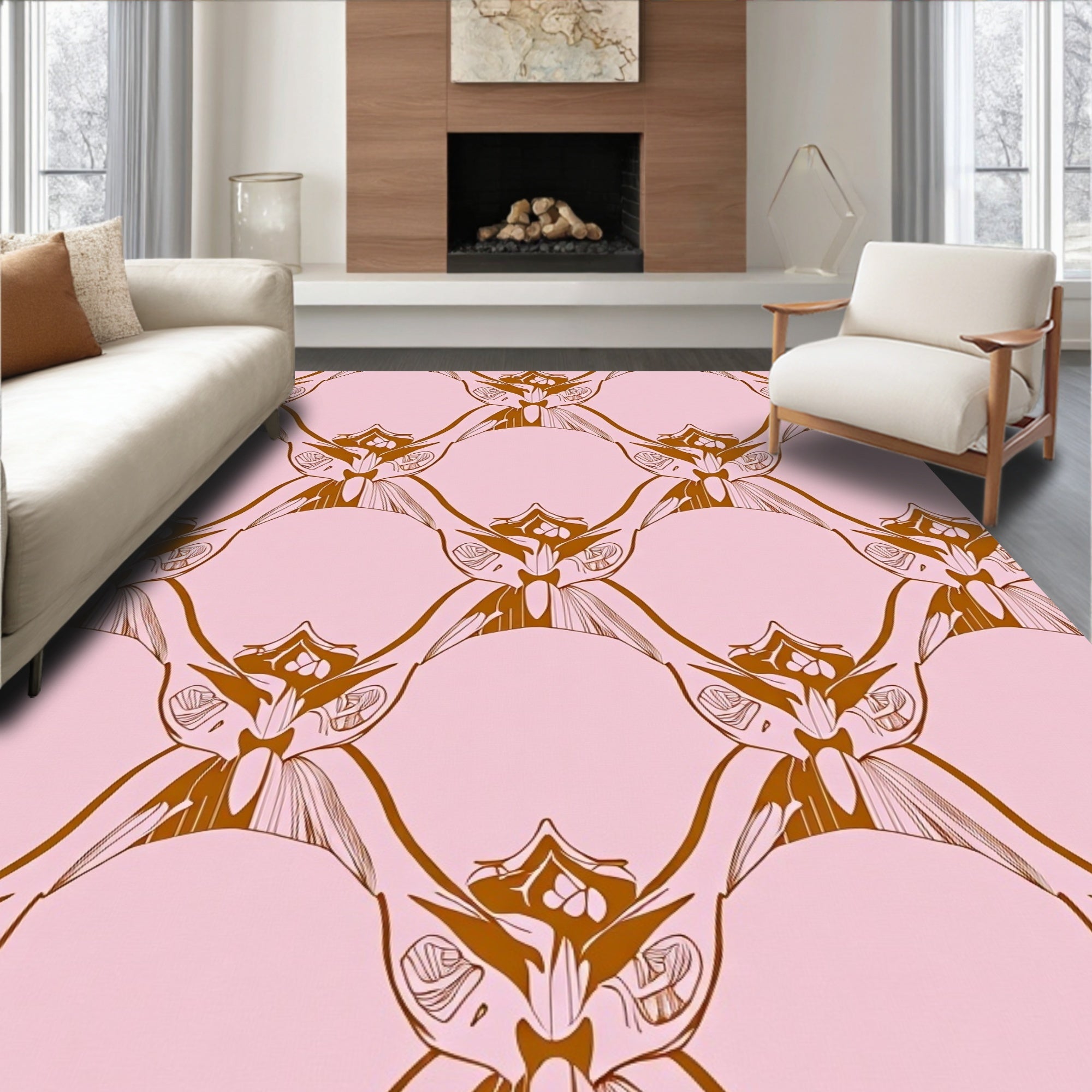 Art Nouveau Floral Style Brown Design Rug