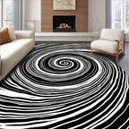 Black White Dynamic Swirl Pattern Rug