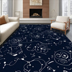Dark Blue White Sketchy Character Pattern Rug
